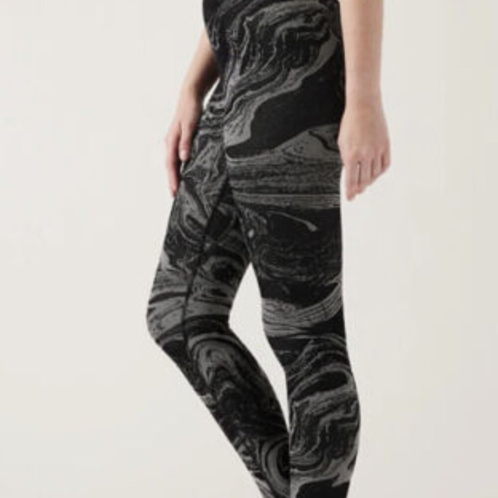 Athleta Black Silver Marble Aurora Shine Seamless Tights Leggings Women Size XXS - Picture 3 of 9